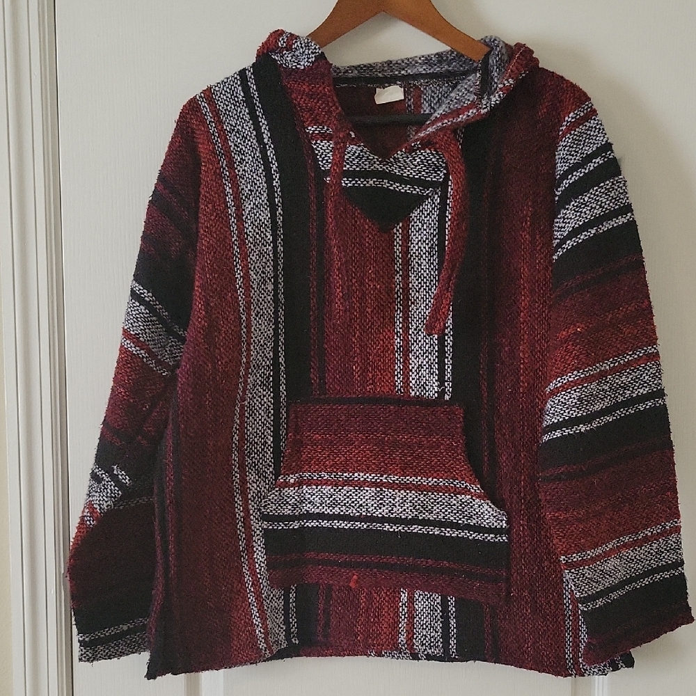 Artesanias Baja Hoodie Mexican Poncho Drug Rug Pullover Medium Unisex